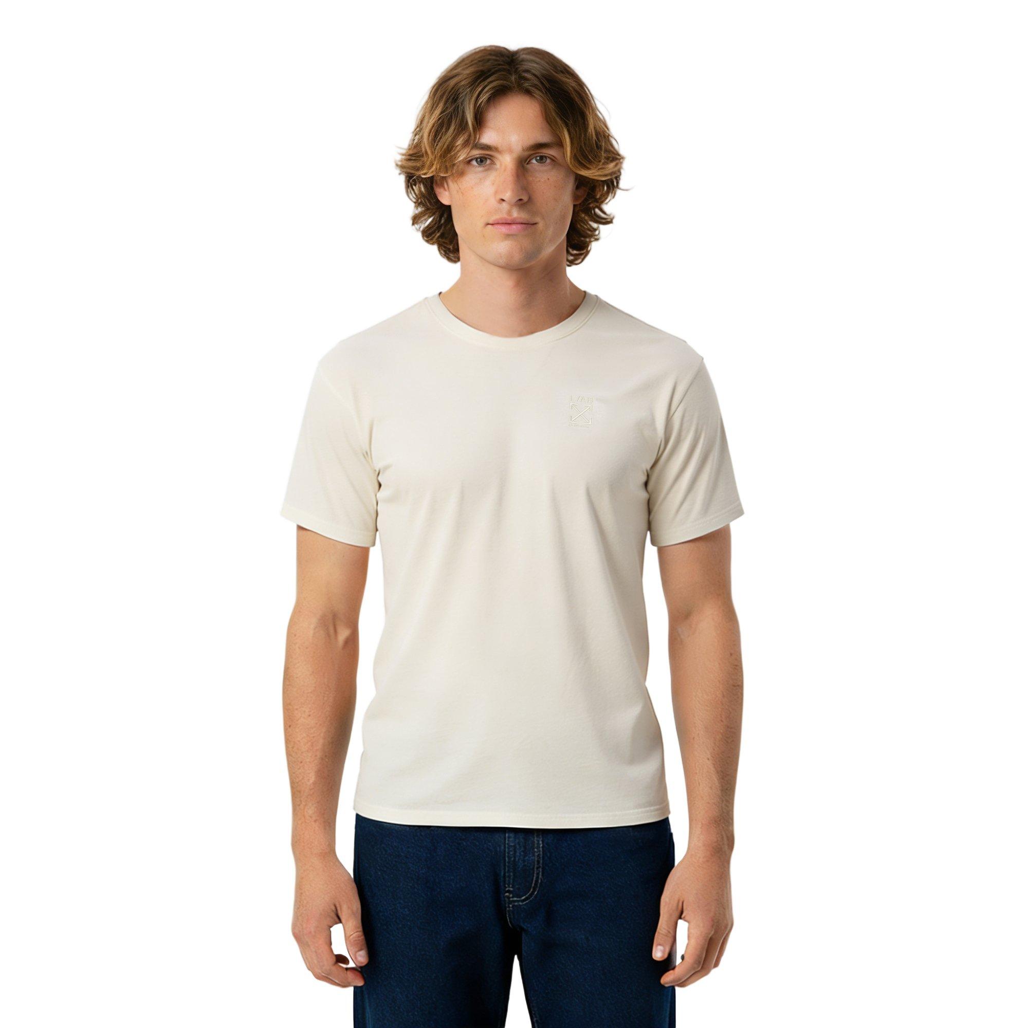 L/AB c/o Off-White Men's Short Sleeve Crewneck Undershirt (3 Pack) - Marshmallow/Birch/Grey - MARSHMALLOW/BIRCH/GREY